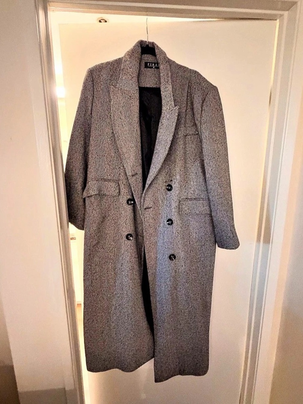 PIRAL Herringbone Oversize Coat Houndstooth Brown & White Medium